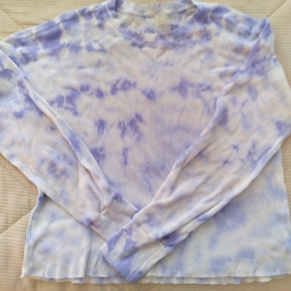 Purple White Tie-Dye Waffle Knit Long Sleeve